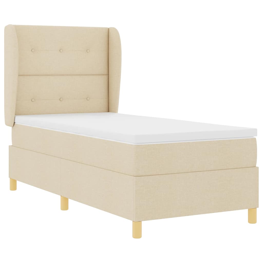 Box Spring Bed with Mattress and Headboard Cream 190 X 90 Cm Fabric