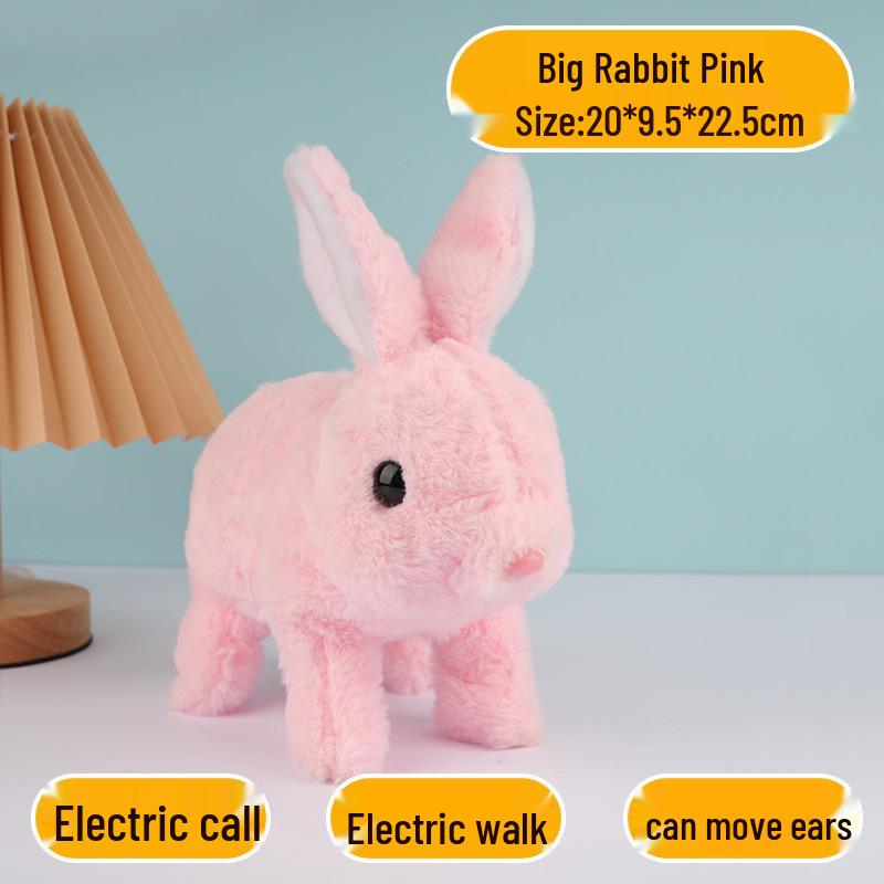 Plush Interactive White Rabbit Toy - Walking, Talking, Ear-Wiggling, Mouth-Moving Long-Haired Pet Simulation.