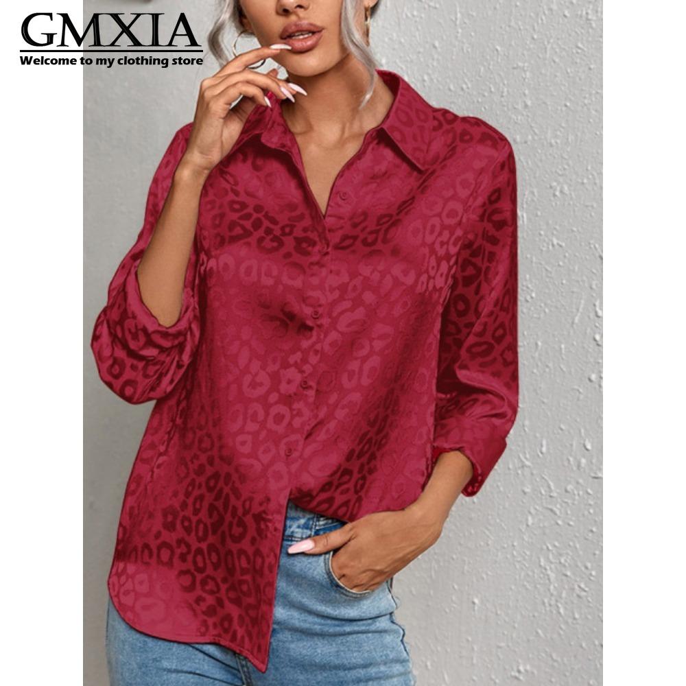 GMXIA Women's Fashion Casual Leisure Long Sleeve POLO Neck Blouses & Shirts