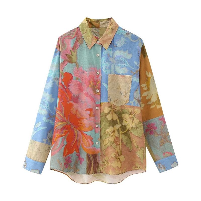 

Women s Fashion Style Fashion Trendy Stitching Printing Shirt Shirt XS