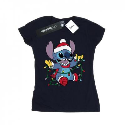 Womens/Ladies Lilo And Stitch Christmas Lights Cotton T-Shirt