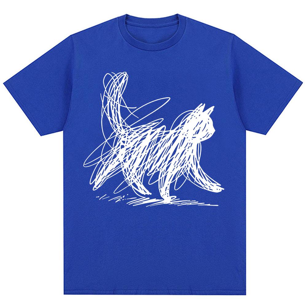 Funny Scribble Cat Japanese Graphic T Shirts Men Women Fashion Harajuku Short Sleeve Oversized Cotton