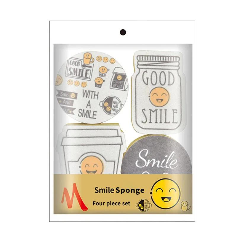 4-częściowa kreskówkowa gąbka do mycia naczyń z uśmiechniętą buziąkuchenna dwustronna myjąca gospodarstwodomowe czyszczenie garnków i misek oraz czyszczenie blatu