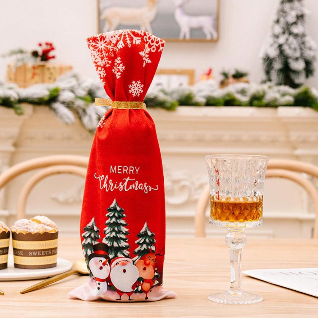 Christmas Elderly Red Wine Bottle Set Holiday Table Decoration for Restaurant Printed Wine Set