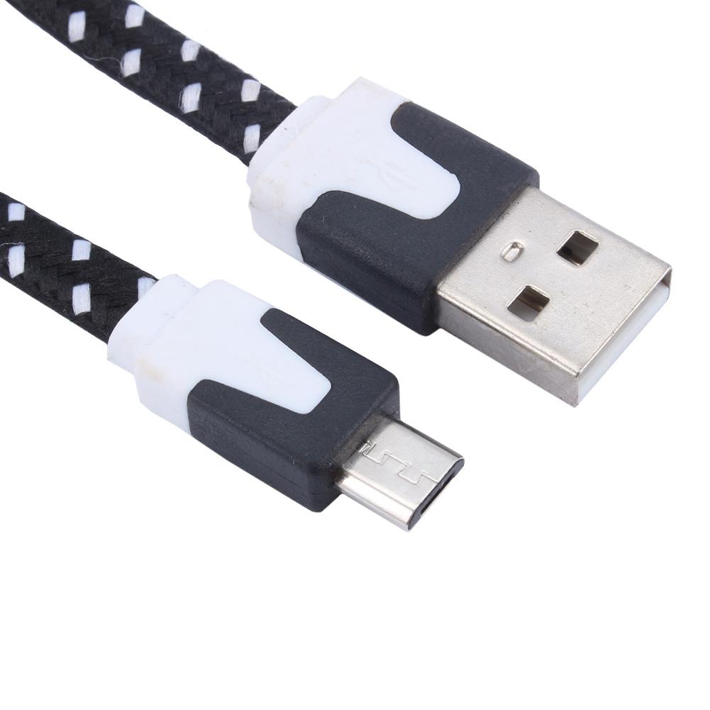 1m Fabric Braided Flat Micro USB 2.0 Data Charger Cable For Samsung Galaxy