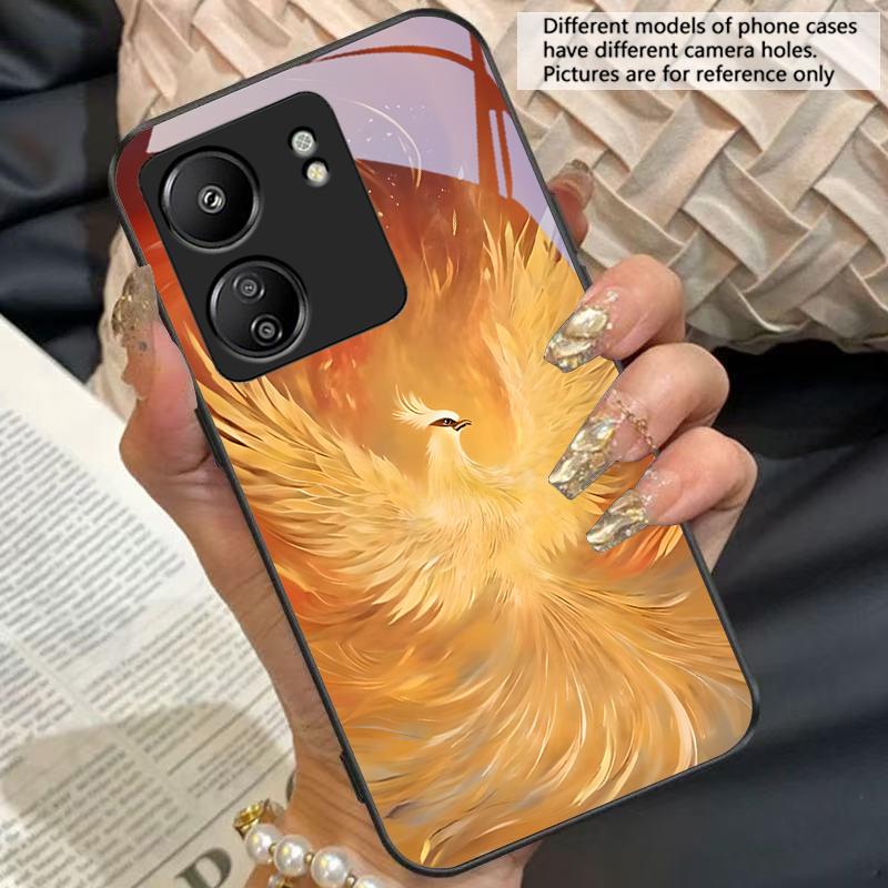 Golden Phoenix Purple For Xiaomi Redmi 13C Note13 12 Pro Plus 5G Note 9 13T Pro POCO X6 F5 F6 Black Tempered Glass Phone Case