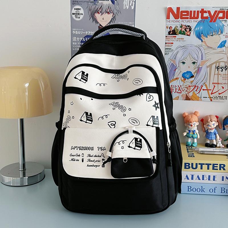 Schoolbag Summer New Product Junior High School Schoolbag Large Capacity School Travel Light Backpack Cute Print Color Matching Backpack