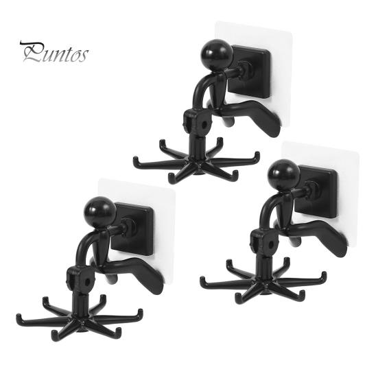 

3 шт. настенных крючков для хранения, вращающихся на 360 градусов, прочный, выдерживающий нагрузку, вертикальный, подвесной, многофункциональный кухонный органайзер для крючков чёрный