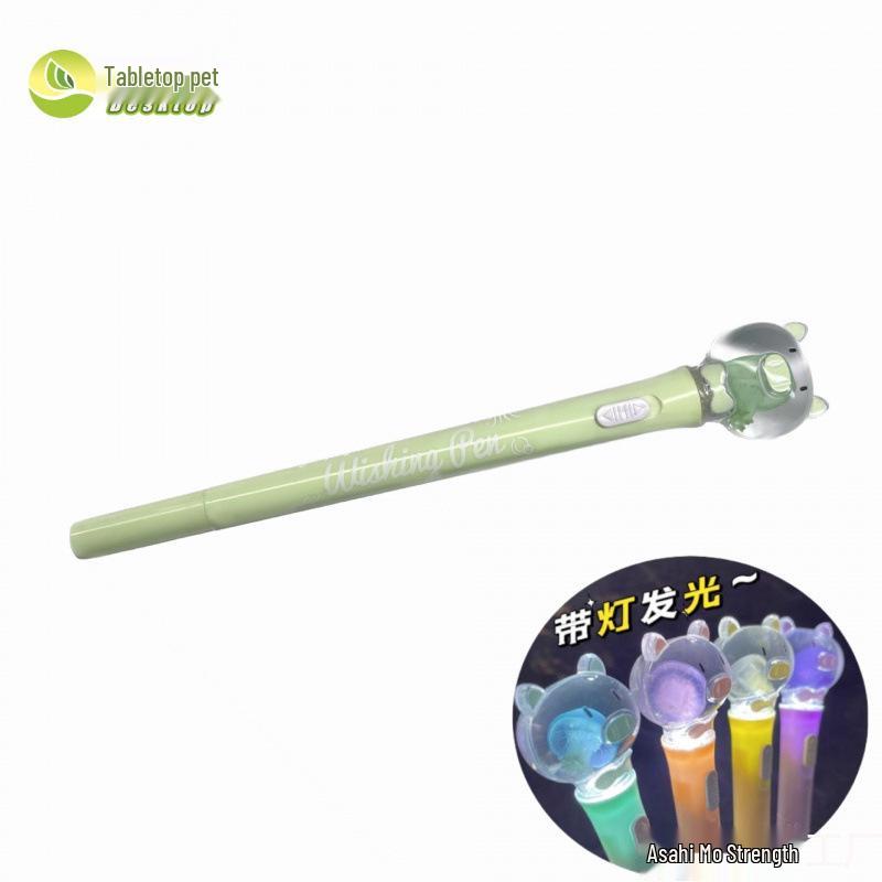 Luminous Jellyfish Light-Up Pen with Real Specimen - Cute Student Stationery Featuring Piggy and Bear Designs