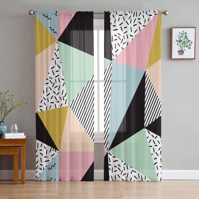 

Геометрические треугольные тюлевые шторы для гостиной, прозрачные шторы для спальни, кухонные оконные шторы 135W x 114H(cm)