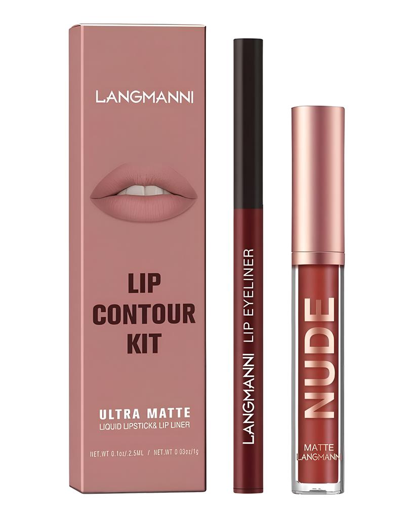 Langmanni Lipgloss Lipliner-Set 2 Sets nicht klebendes Cup-Matt-Lipgloss-Set