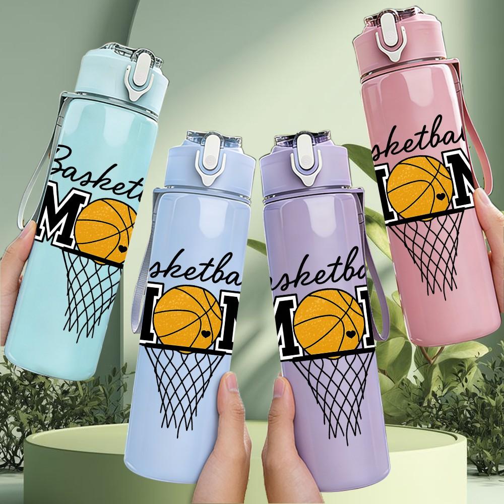 1PC Basketball Mom Sport Text Print 750ml Color Plastic Sports Water Bottle Leakproof Flip Straw Lid Suitable for Sports Office Home Use