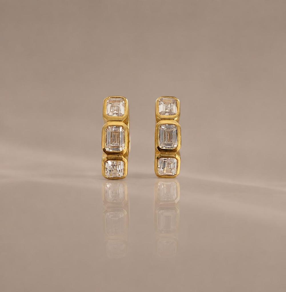 Cubic Zirconia Baguette Hoop Earrings, Gift For Her, Luxury Small Huggie Hoops