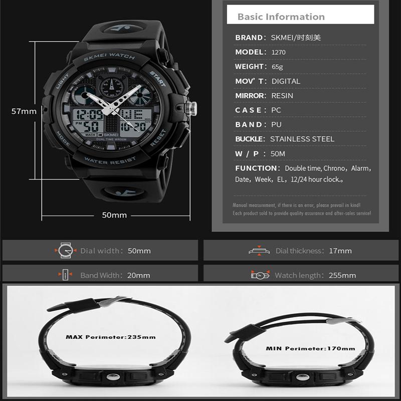 New SKMEI Men Sports Watches Dual Display Digital Quartz Watch Men Waterproof Casual Outdoor Electronic Wrist Watches