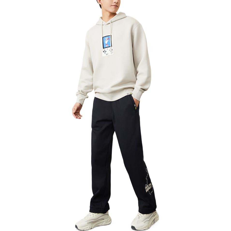 Anta Logo Print Pattern Elastic Drawstring Cuffed Sports Pants Men Pants Black 172248303-6