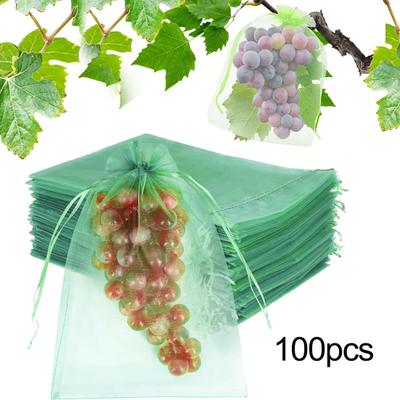 100Pcs Fruit Protection Mesh Bags Drawstring Netting Cover Mesh Fruit Protectors Bird-proof Fruit Bags Strawberry Blueberry Protection Bags