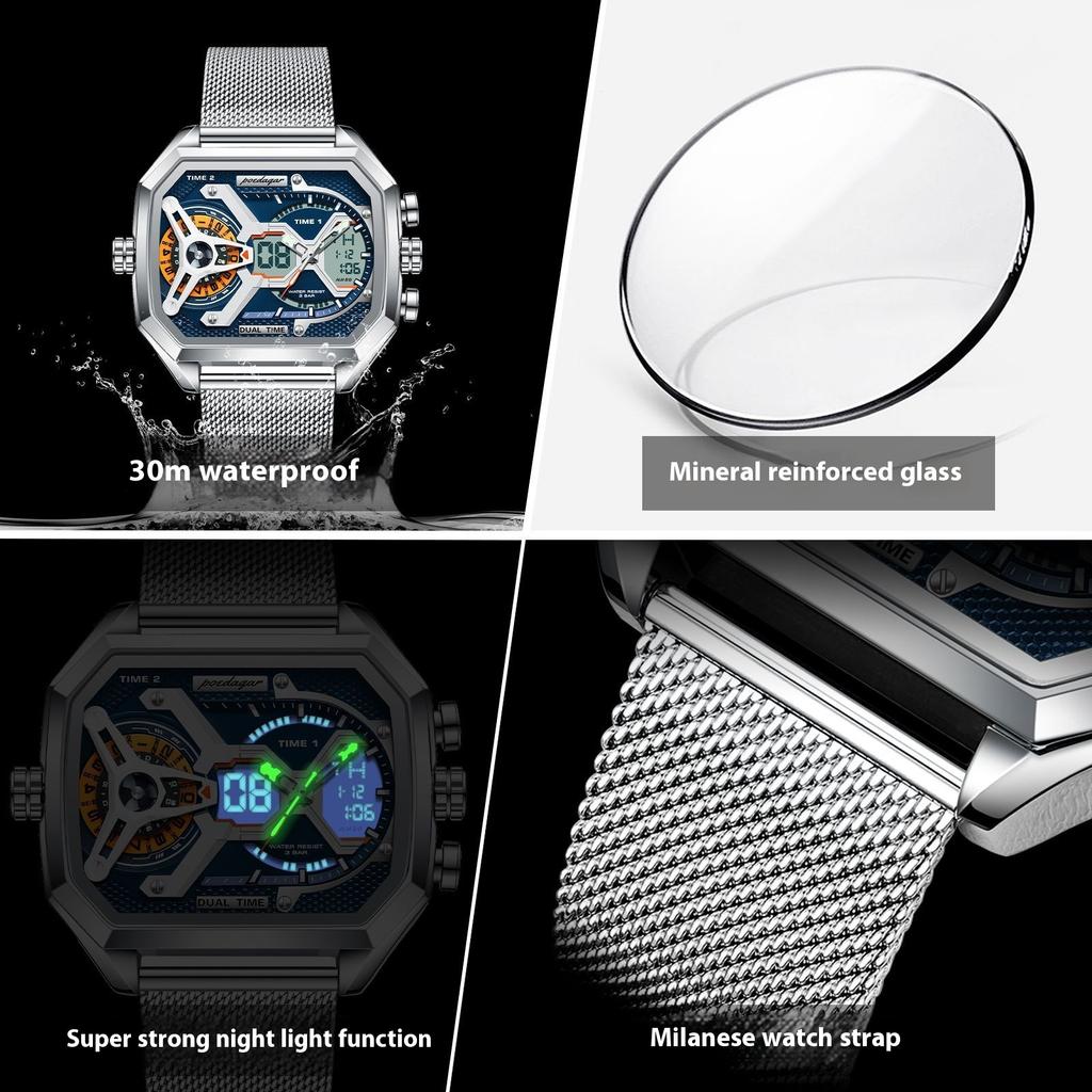 Top Brand Men's Watch Explosive Three-Movement Electronic Watch Multi-Function Sports Watch