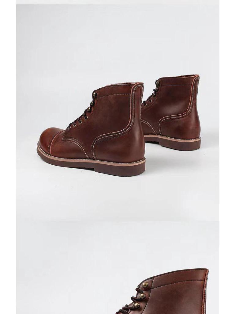 Ami Khaki Martin Crazy Horse Leather Retro Paratrooper Boots for Men & Women