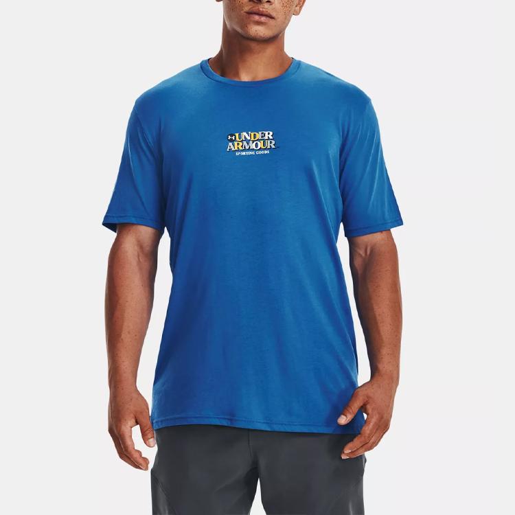 Under Armour Letter Print Crew Neck Short Sleeve T-Shirt Men Tops Cyber-Blue 1376856-481