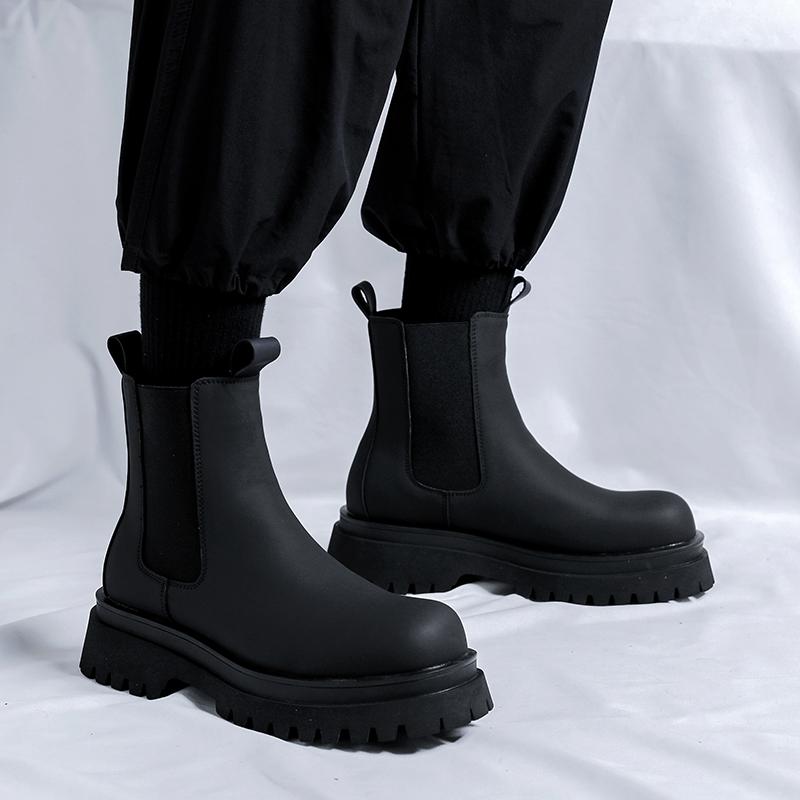 2024 Platform Black High Top Boots WMen High Heel Genuine Leather Ankle Chelsea Boots Men Punk Shoe Thick Bottom Botas De Mujer