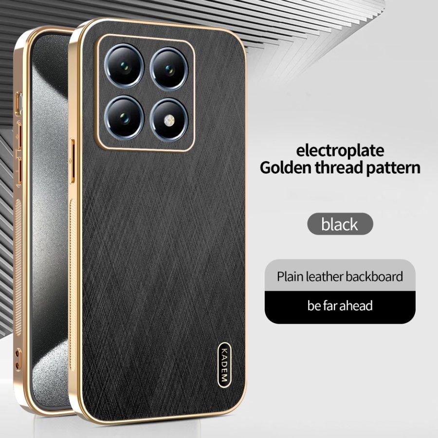 Plating Gold Silk Skin Case for Xiaomi Mi 14T 13T 11T Pro 13 12 14 15 Ultra Full Protection Shell Leather Shockproof Back Cover