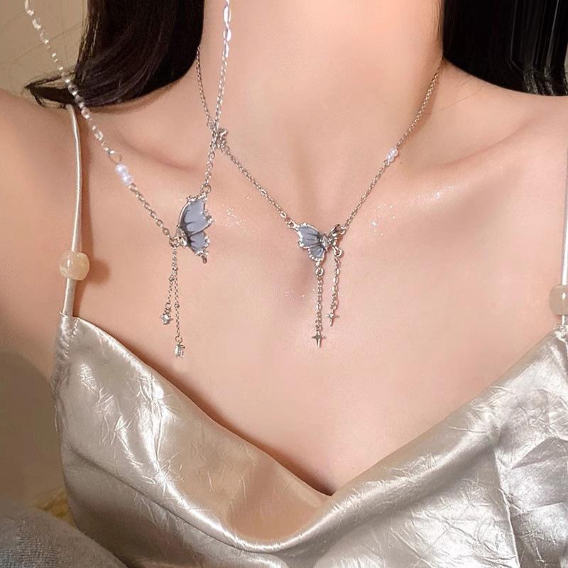 Kaltes Schmetterlings-Quasten-Perlen-Halsband Damen Sommer Neu Schlüsselbein-Kette Süß Kühl Vielseitig Temperament Freundin Accessoires