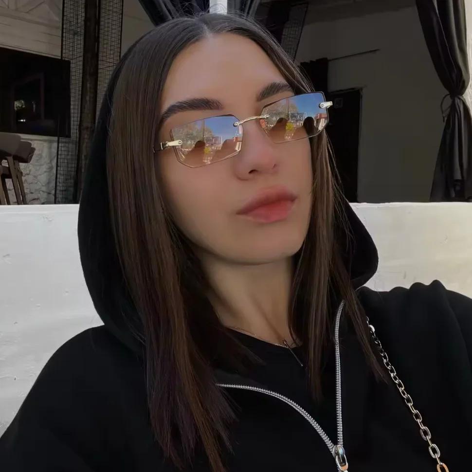 Rimless Irregular Rectangle Sunglasses Women For Men Vintage Sun Glasses Luxury Brand Designer Punk Popular Hip Hop Eyewear