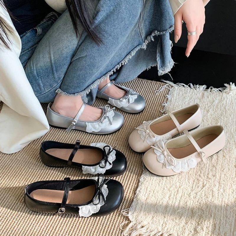 Fashion 2025 Autumn Lace Women Mary Jane Shoes Fashion Shallow Round Toe Lolita Shoes Ladies Elegant Outdoor Single Shoes Women Loafers