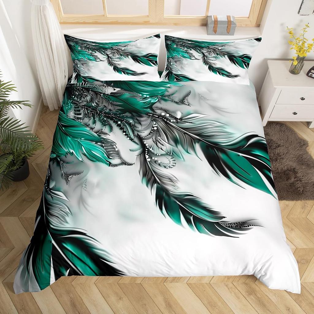 Peacock Feather Print Duvet Cover Set Queen Twin Bird Feathers Element Bedding Set Wild Animals Comforter Cover for Girls Teens