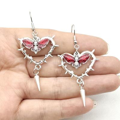 Gothic Punk Moth Heart Rivet Cone Earrings