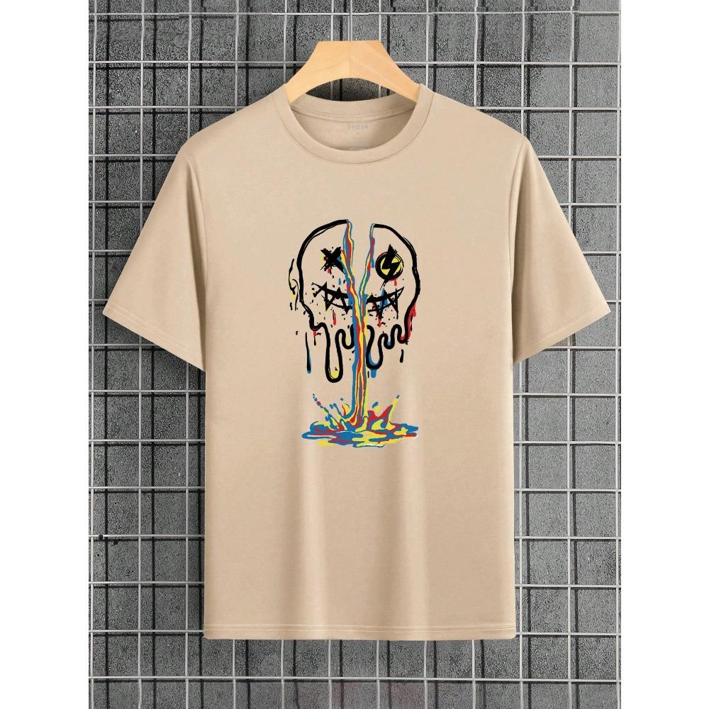 Men and Women Split Smiley Face Street Hip Hop T-shirt Is Suitable for Everyday Wear with Cartoon Print Tee Clothing
