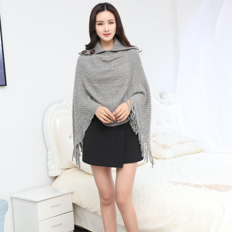 Turtleneck Sleeveless Sweater Button Tassel Women's Cloak Shawl Fashion Sweater