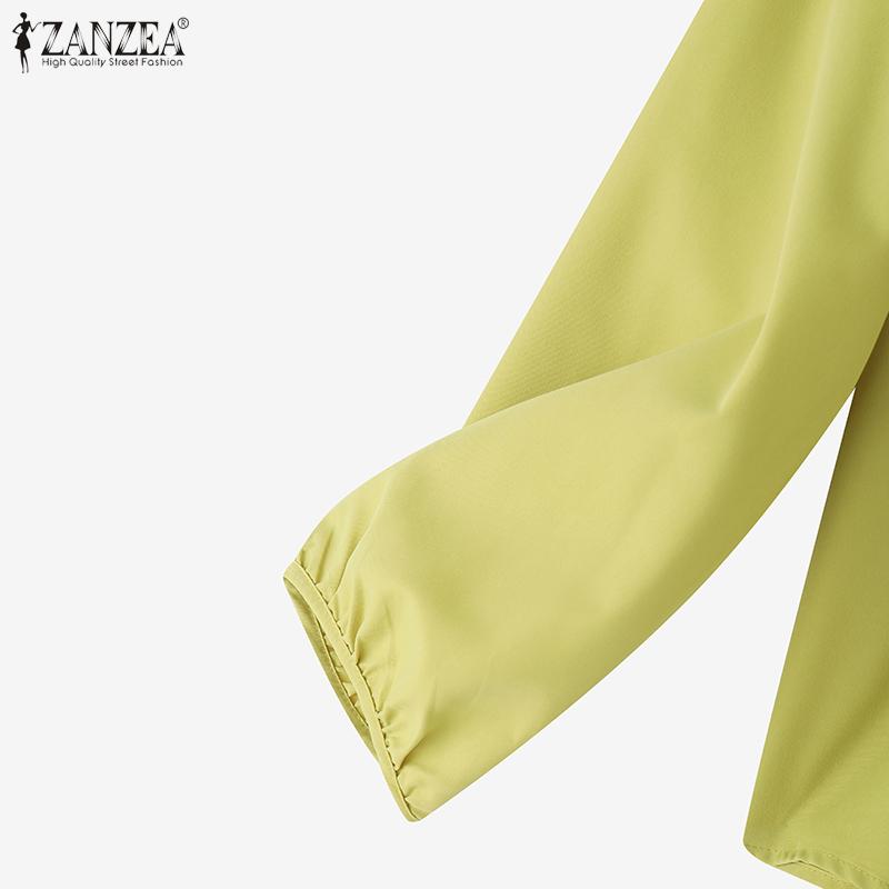 ZANZEA Women Casual Round Neck 3/4 Sleeve Loose Plain Blouse