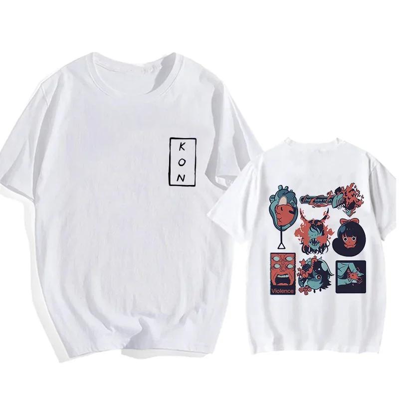 Anime Chainsaw Man T-shirt Pochita Cartoon Harajuku Wrangler Pattern Men's T-shirt Casual Manga T-shirt