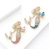 Mermaid Girl Rhineston Conch Brooch Crystal Tail Pins Jewelry Accessory Gift