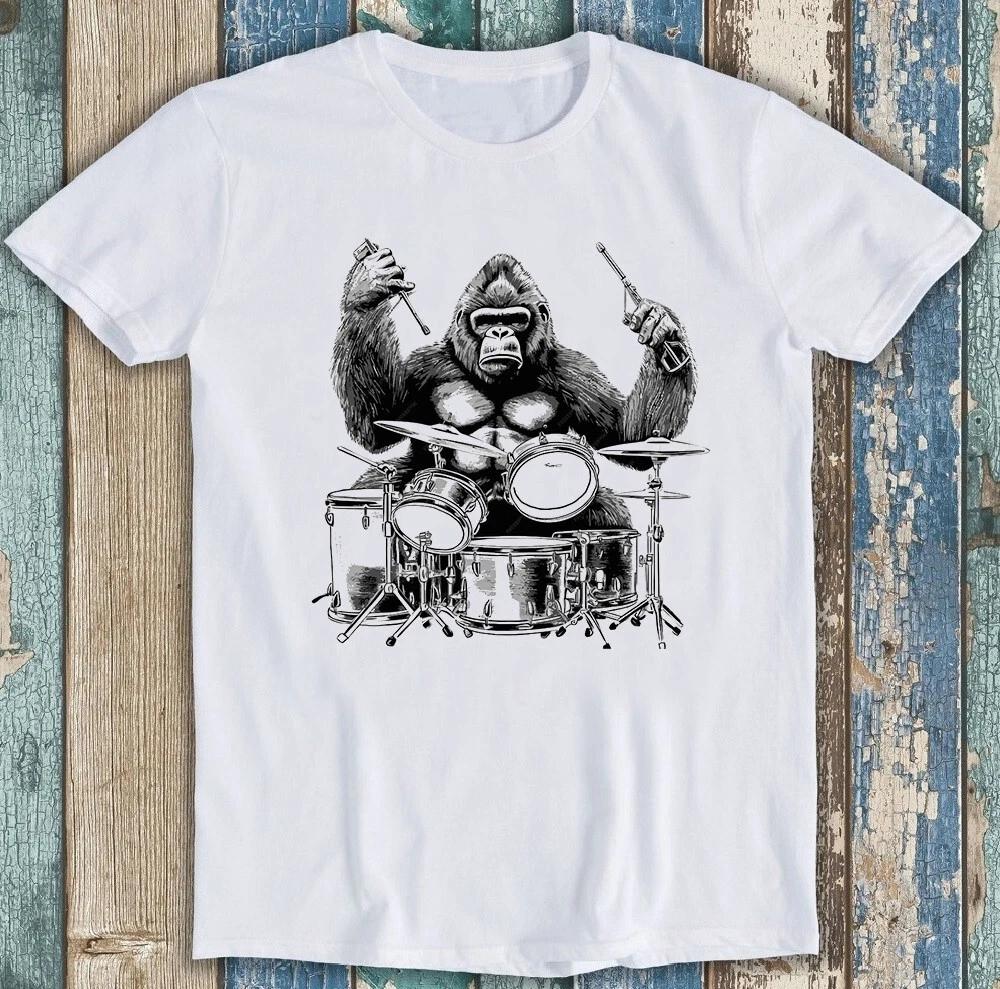 Gorilla Playing Drum Monkey Drummer Monster Movie Funny Gift Tee T Shirt 1857 S