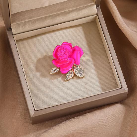 Brooch Pin 3D Rose Flower Shape Sparkling Rhinestones Inlaid Decorative Brooch Sweaters Collars Hats Bags Coats Scarves Accessory