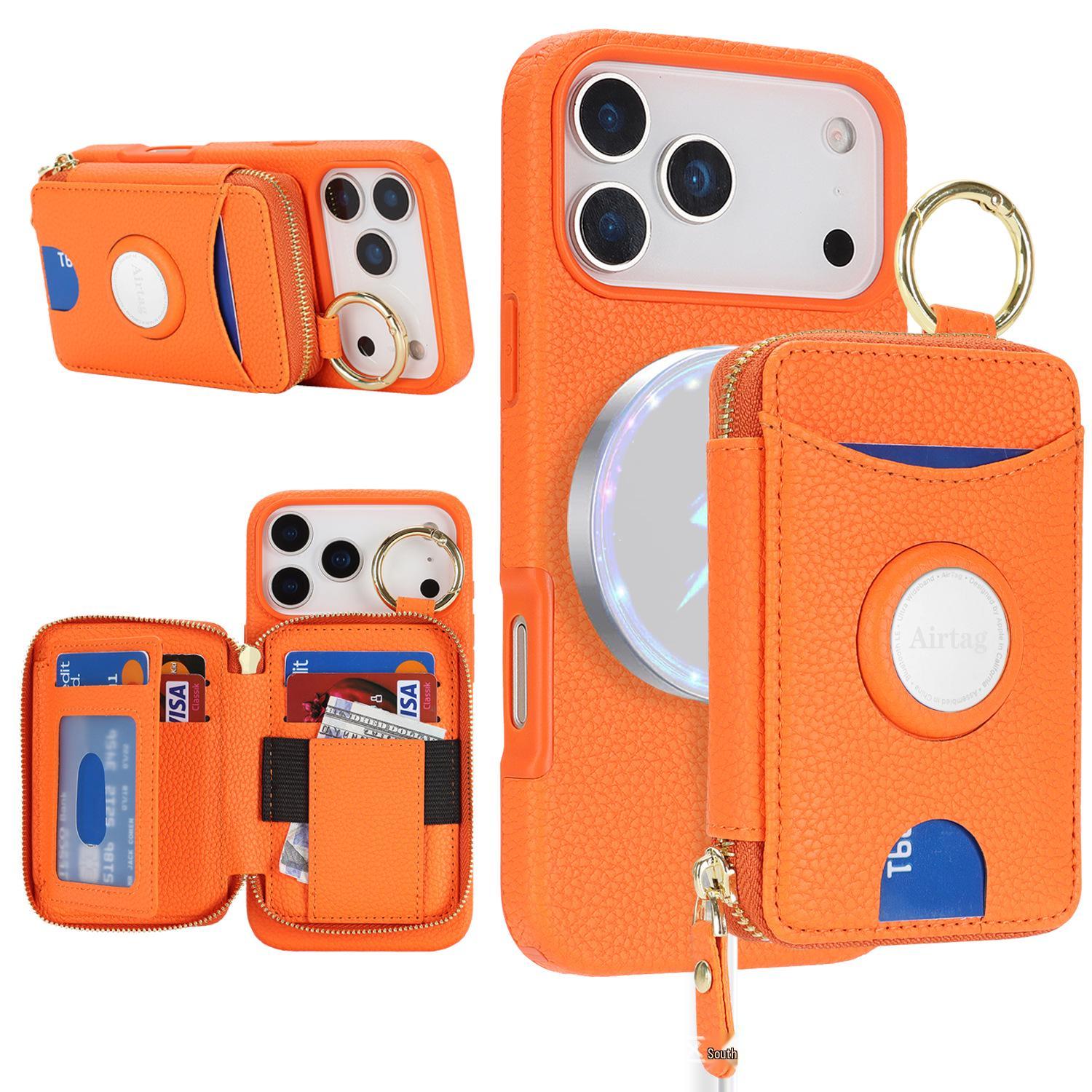 

iPhone 17 Lychee Pattern Magnetic Zipper Case with Wireless Charging and Drop Protection Standard