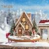 Christmas Acrylic Desktop Ornament Flat Snowy Cabin Ornament with Base Christmas Village Log Cabin Ornament for Holiday Table Decor