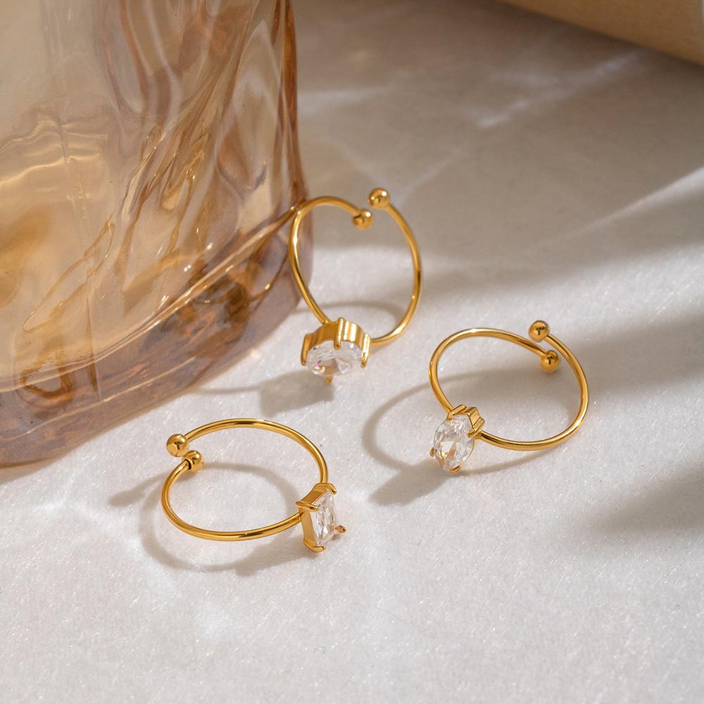 Stainless Steel Shiny Zircon Ring for Neutral Geometric Water Drop Open Ring Fashion Waterproof Wedding Hand Jewelry Accessories