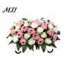 Long-lasting Memorial Flowers Artificial Cemetery Headstone Flower Saddle 34-Head Realistic UV-Resistant Fake Outdoor Bouquet Silk Rose Tombstone