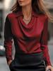 Women Satin Cowl Neck Blouse Long Sleeve Turn‑Down Collar Elegant Office Work Shirt Top S‑3XL