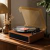 Stereo Nostalgic Turntable Records Player WoodenGrain Finish, Retro Player, for Living Room