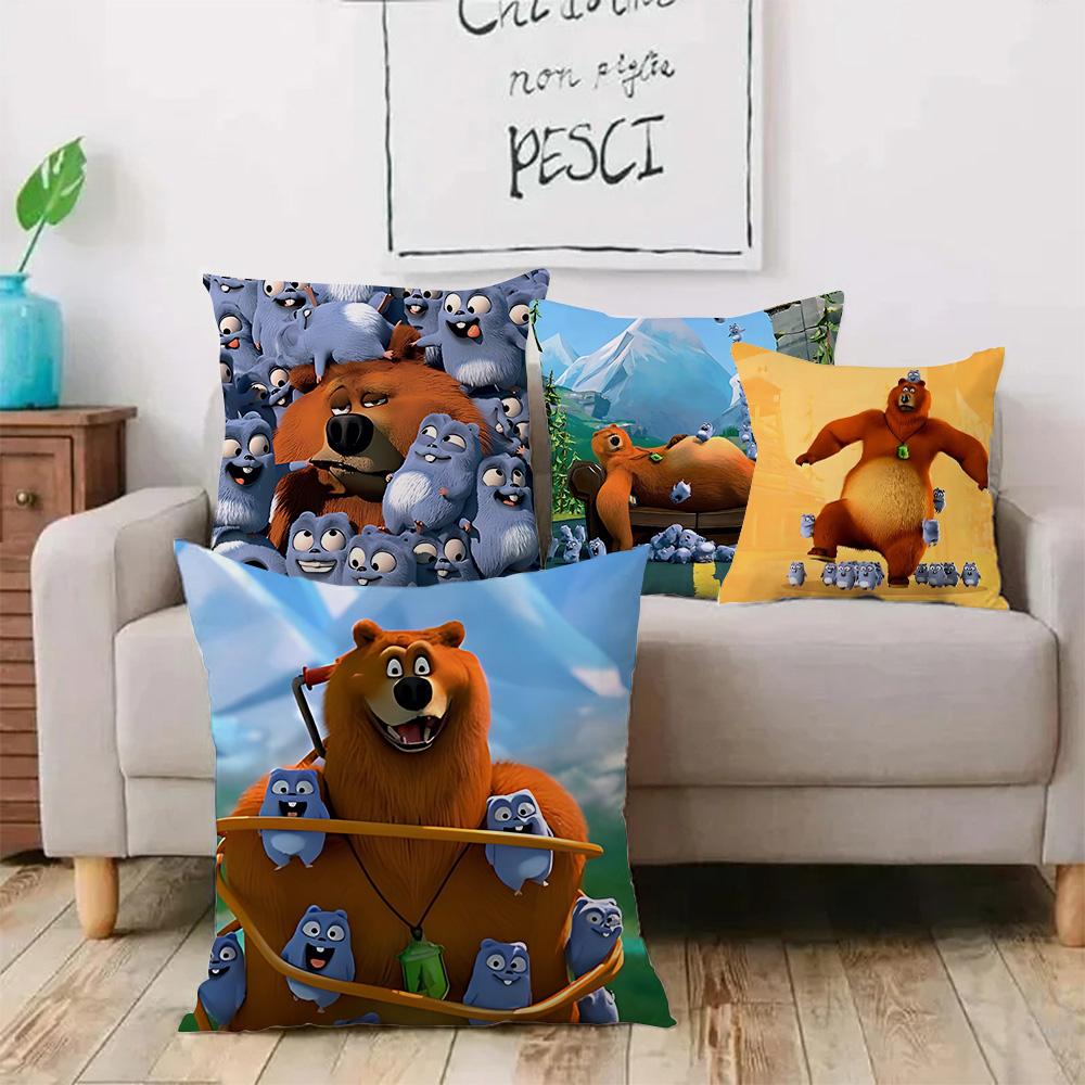 Tonnika Chen Unisex Grizzly And Lemmings Pillow Covers Cartoon Sofa Decorative Home Double-Sided Printing Short Plush Cute Cushion Cover