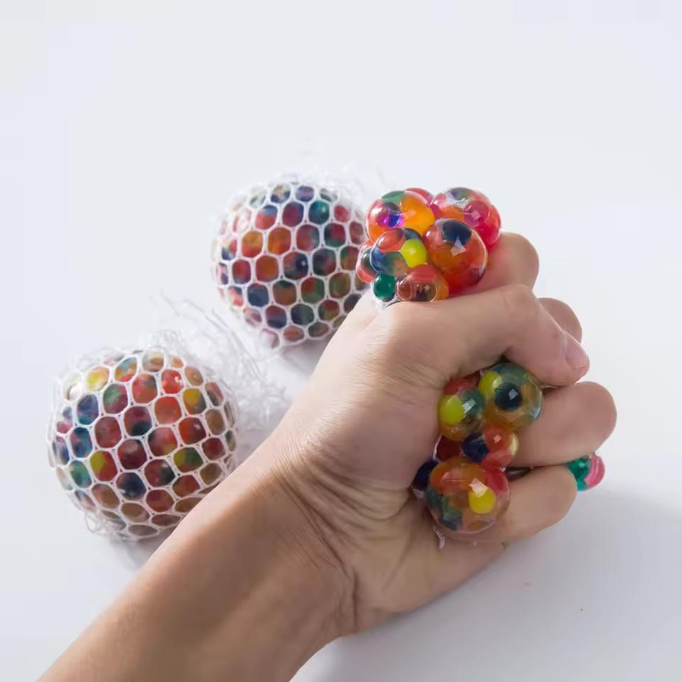 1/3/7PCS 6cm Rainbow Bead Stress Ball TPR Squeeze Grape Ball Vent Decompression Fidget Toy Relaxing Ball for Adults and Tee Kids