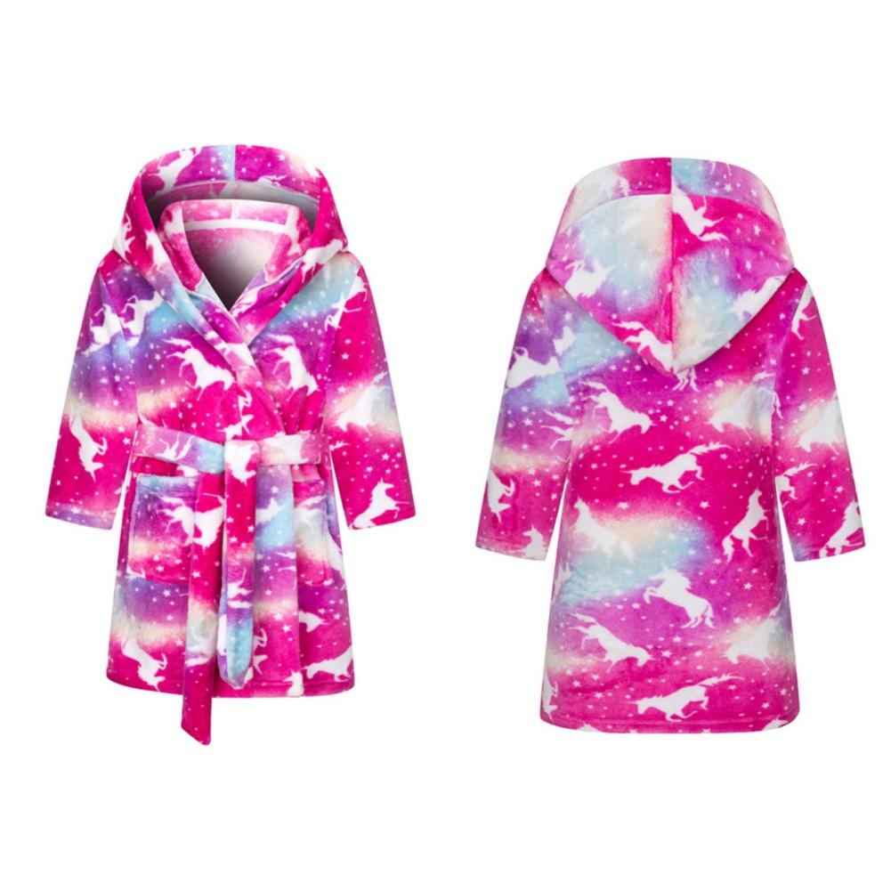 2-12 Years Kids Flannel Bathrobe Children Print Soft Warm Hooded Robes