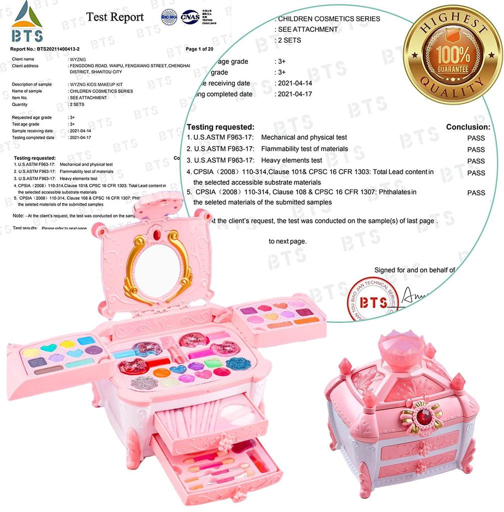 CSDmeewin Girls Makeup Cosmetic Toy Makeup Girls Kids Makeup Case Pretend Ages 6 and Popular Birthday Christmas Gift Set, Set, Set, Dresser, Included,