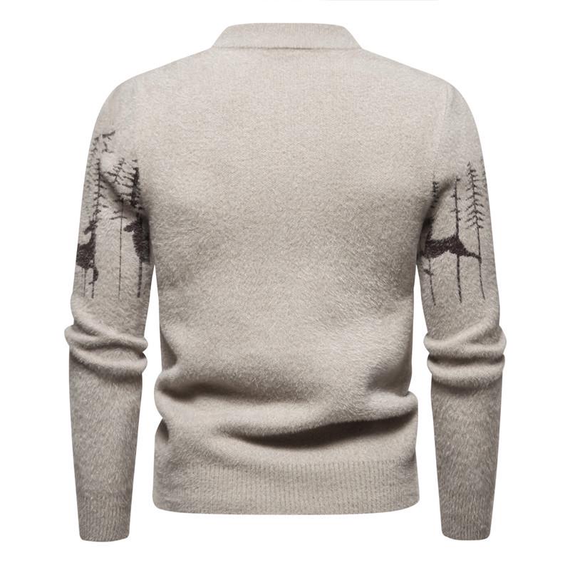 Men's Christmas Imitation Mink Velvet Half-High Collar Sweater - Autumn/Winter Knitwear.