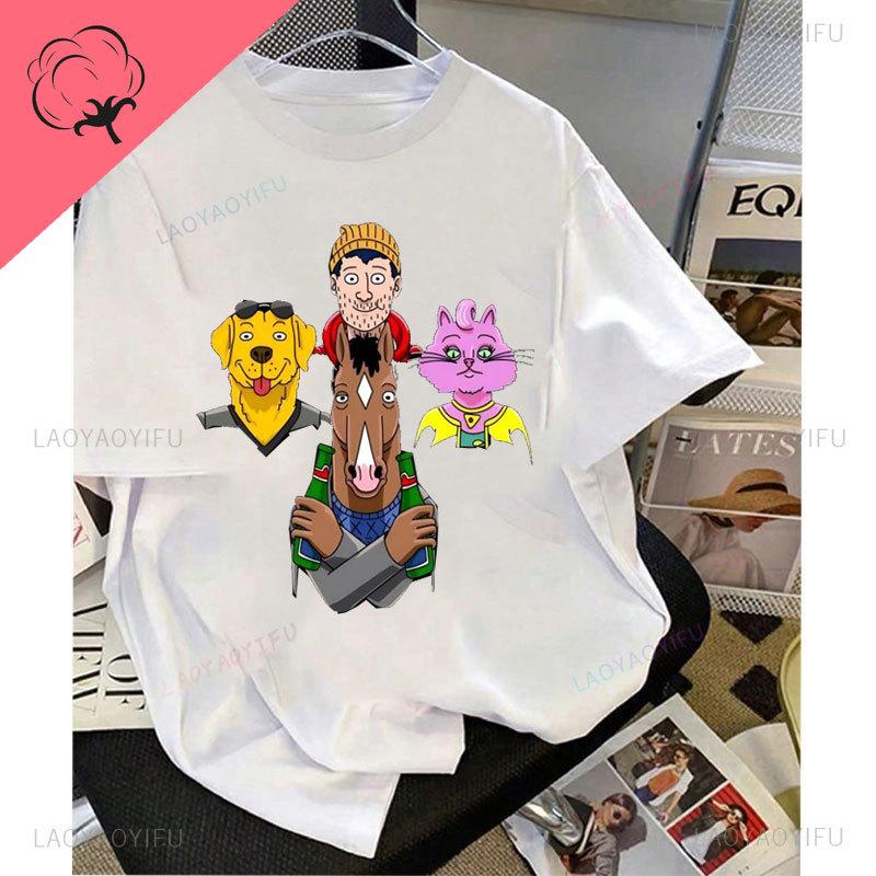 Bojack Horseunisex With Friends Tshirt Unisexs And Unisexs Vintage Classics Cotton Kids Funny Oversided Y2k Clothing Camisa Tee Top