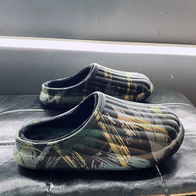 Mode Herren Hausschuhe Runde Zehenpartie Wasserdicht Indoor Flach Baumwollschuhe Weich Rutschfest Abriebfest Plus Samt Warmhalten Beliebtes Modell